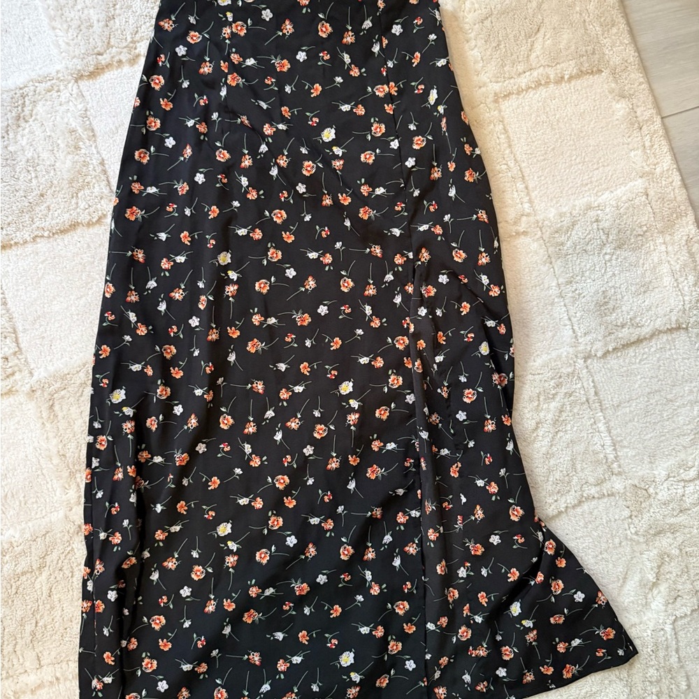 Floral Black Midi Skirt